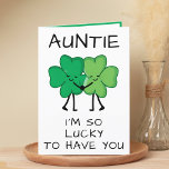 Carte De Remerciements Funny Green Clover St Patrick's Day Tante Annivers<br><div class="desc">Vous cherchez une façon unique d'express votre amour et votre humour à votre membre de famille? Notre drôle de carte de voeux à quatre feuilles de trèfle est le choix parfait pour votre tante ou votre oncle à l'occasion de son anniversaire ou de la Saint Patrick! Customisez-le en ajoutant votre...</div>