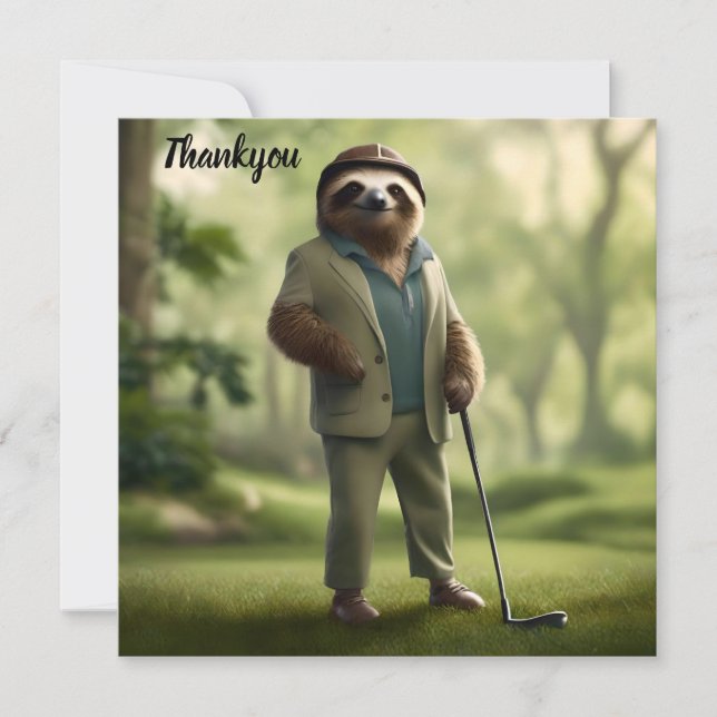 Carte De Remerciements Funny Sloth Golf Player, (Devant)