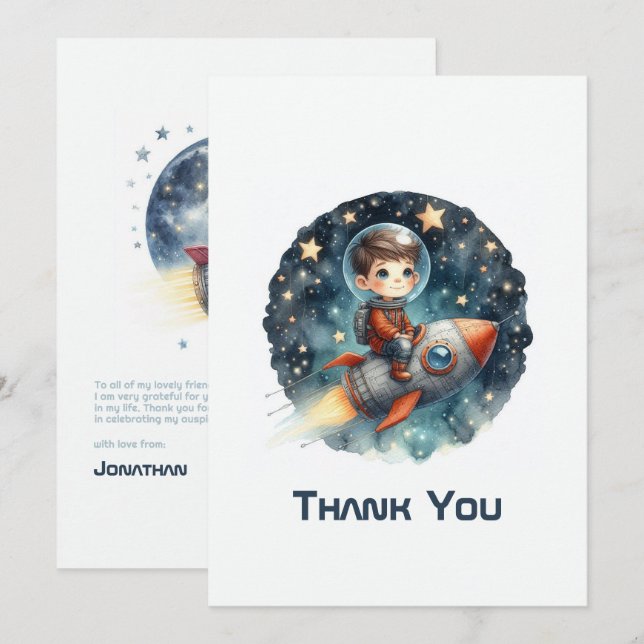 Carte De Remerciements Fusée spatiale Stellar Boy (Devant / Derrière)