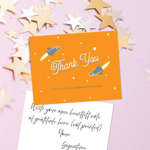Carte De Remerciements Fusées grises et étoiles Navy Orange