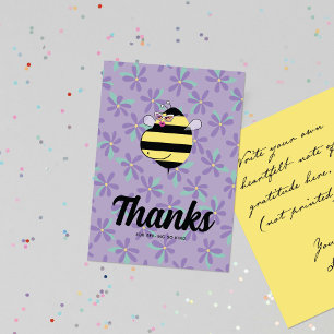 Carte De Remerciements Future Maman Abeille avec Lunettes Floral Pourpre