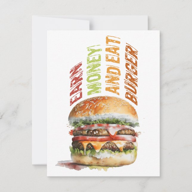 Carte De Remerciements Gagnez De L'Argent Et Mangez Burger, Burger Humori (Devant)