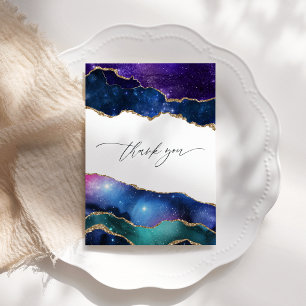 Carte De Remerciements Galaxie Agate Faux Paillettes Photo de mariage cél