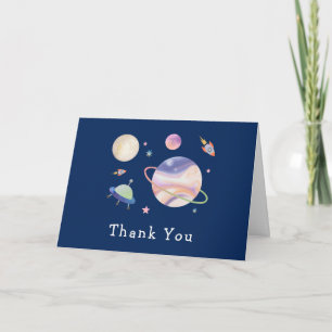 Carte De Remerciements Galaxie Espace Lune Étoile Bleue de Nuit Baby Show