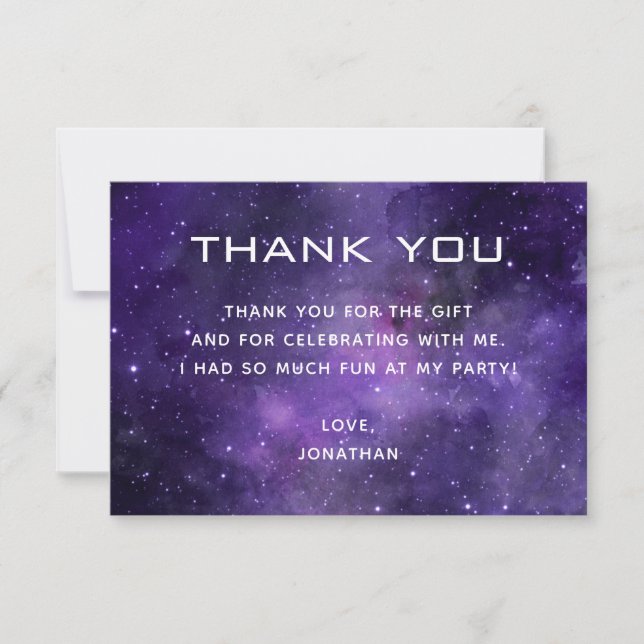 Carte De Remerciements Galaxy Kids Birthday Party | Purple Space Cosmic (Devant)