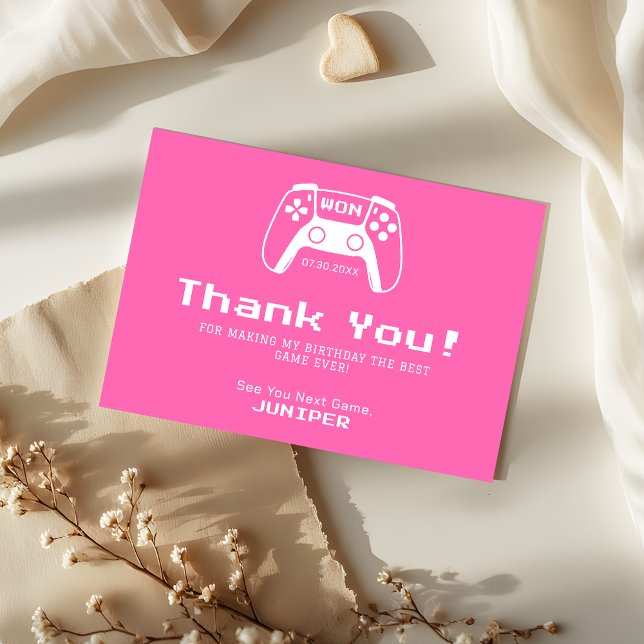 Carte De Remerciements Gaming Girls Hot Pink Kids Birthday Party (Créateur téléchargé)