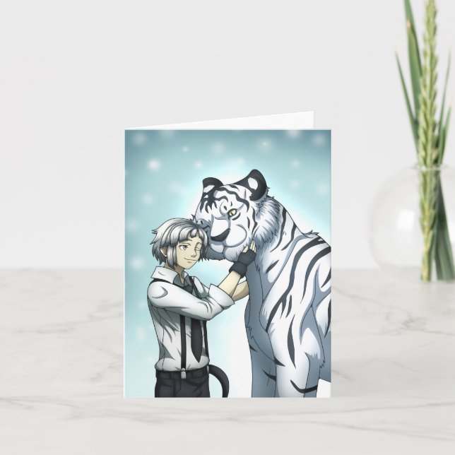 Carte De Remerciements Garçon au Tigre Blanc (Devant)