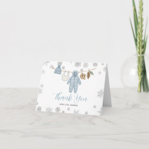 Carte De Remerciements Garçon Bleu Hiver Baby Shower Flocons de Neige Mer