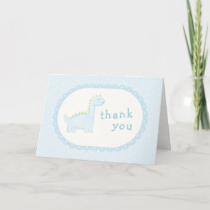 Carte De Remerciements Garçon Bleu Kawaii Fête Prénatale de Dinosaure Pré