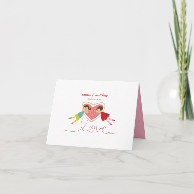 Carte De Remerciements Garçon de dessin animé Cœur Fille Amour Folles Dou (Devant)