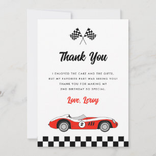 Carte De Remerciements Garçon de voiture de course vintage rouge fête d'a