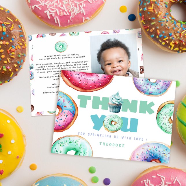 Carte De Remerciements Garçon Mignon Donut Message Personnalisé Enfants A (Créateur téléchargé)