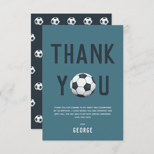 Carte De Remerciements Garçons Mignons Football Sport Enfants 1er Anniver (Devant / Derrière)