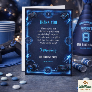 Carte De Remerciements Garçons Moderne Cool Bleu Jeux 8e Anniversaire