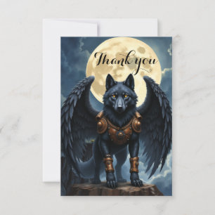 Carte De Remerciements Gardien de la Lune – Le Loup à l'Aile Noire.