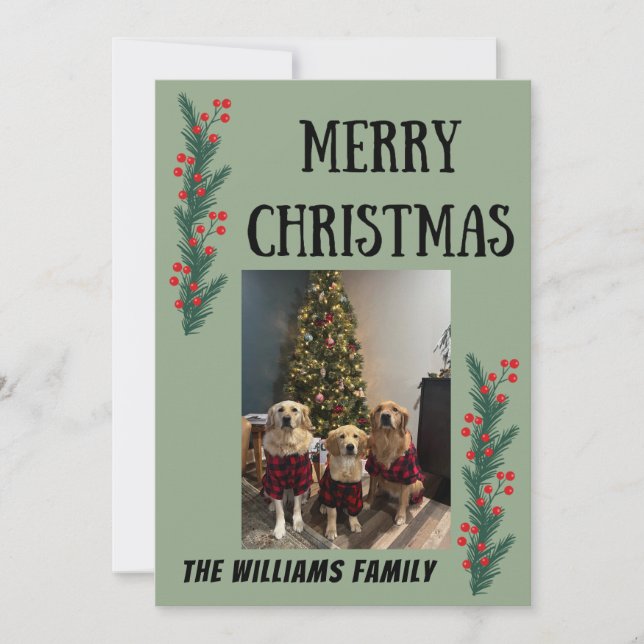 Carte De Remerciements Garland and Berries Merry Christmas Card (Devant)
