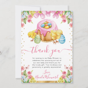 Carte De Remerciements Gâteau aux poussins à l'aquarelle Printemps Baptêm