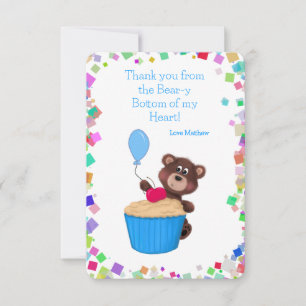 Carte De Remerciements Gâteau Bleu de l'Ours Bébé Chéri Anniversaire