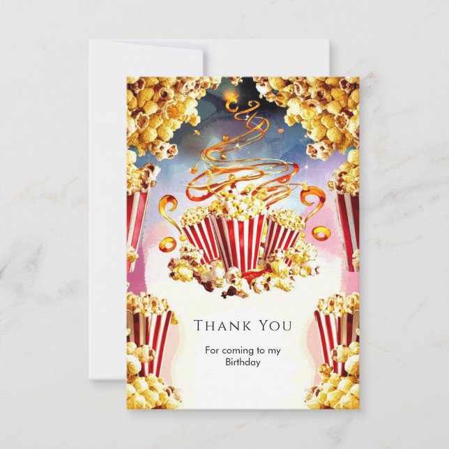 Carte De Remerciements Gâteau d'anniversaire au pop-corn aquarelle enchan (Devant)