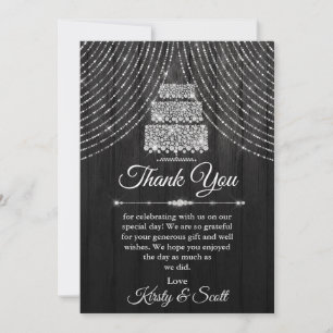 Carte De Remerciements Gâteau de mariage diamant noir argenté