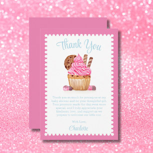 Carte De Remerciements Gâteau eau-forte rose avec Baby Shower au chocolat