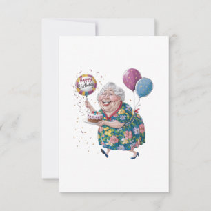 Carte De Remerciements Gâteau et ballon drôle de fête de grand-mère