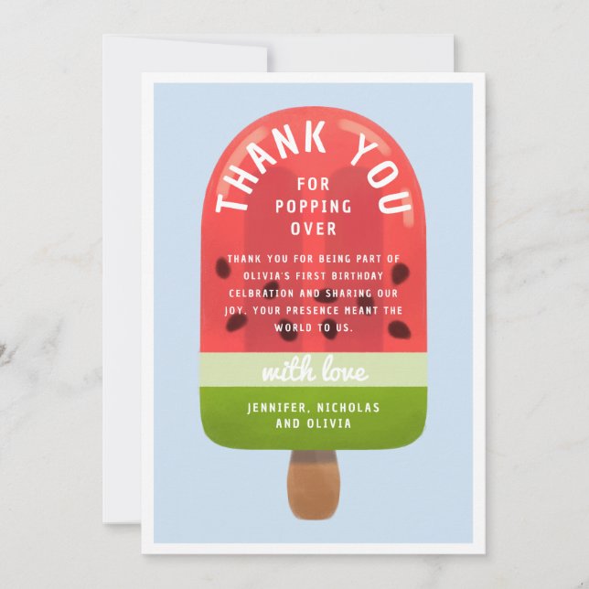 Carte De Remerciements Gâteau glacé pastèque mignon pour un premier anniv (Devant)