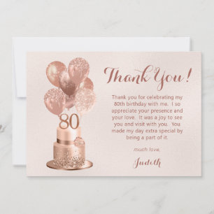 Carte De Remerciements Gâteau rose gold pour 80e anniversaire