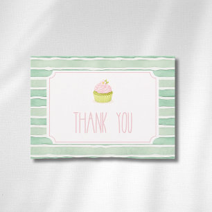 Carte De Remerciements Gâteau sage rayé Cupcake Matcha Baby Shower Vintag