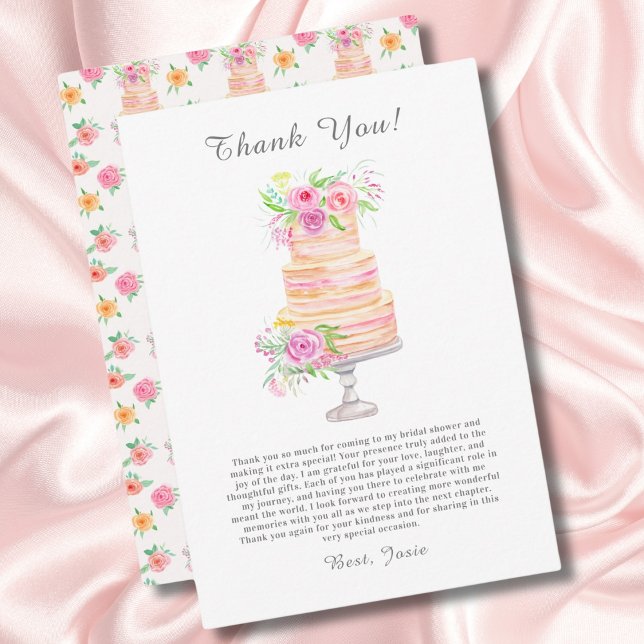 Carte De Remerciements Gâteau superposé de mariage avec des roses à l'aqu (Créateur téléchargé)