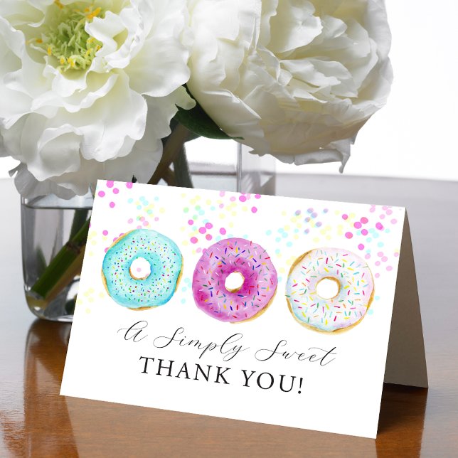 Carte De Remerciements Gâteaux en forme de donut à l'aquarelle adorable (Adorable Watercolor Donut Themed Thank You Card)