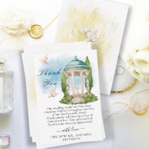 Carte De Remerciements Gazebo élégant avec fleurs, arbres et colombes