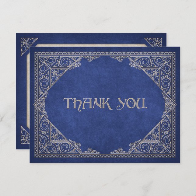 Carte De Remerciements Geek bleu Bibliothèque Mariage littéraire (Devant / Derrière)