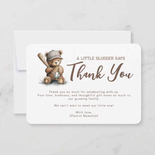 Carte De Remerciements Gender NeutralTeddy Bear Baseball Baby Shower (Devant)