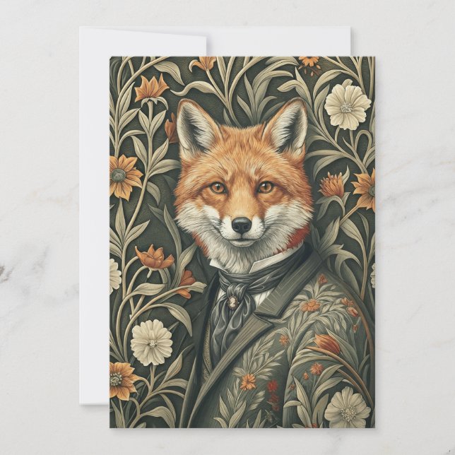 Carte De Remerciements Gentleman Red Fox in Victorian Evening Attire (Devant)