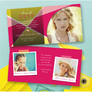 Carte De Remerciements Géo Fuchsia Entrecroisé Bloc de Couleur Photo Dipl