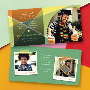 Carte De Remerciements Geo Green Criss Cross Color Block Photo Graduation