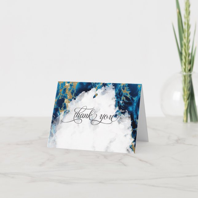 Carte De Remerciements Géode Aquarelle Saphir Bleu BarefootBride™ (Devant)