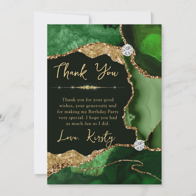 Carte De Remerciements Géode d'agate dorée verte émeraude Anniversaire (Devant)