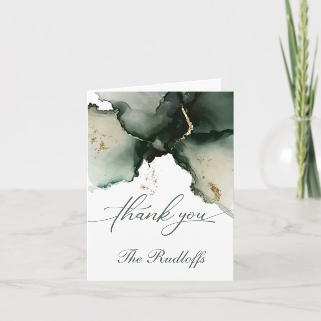 Carte De Remerciements Géographie d'aquarelle personnalisée Gold et Sage  (Devant)
