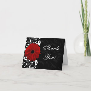 Carte De Remerciements Gerbera marguerite à parchemin rouge, noir et blan
