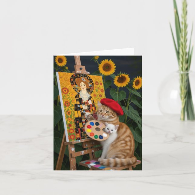 Carte De Remerciements Ginger Kitty Artiste Peinture Klimt Garden (Devant)