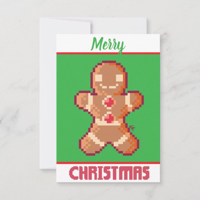 Carte De Remerciements GingerBread Man, Joyeux Noël pixel art (Devant)