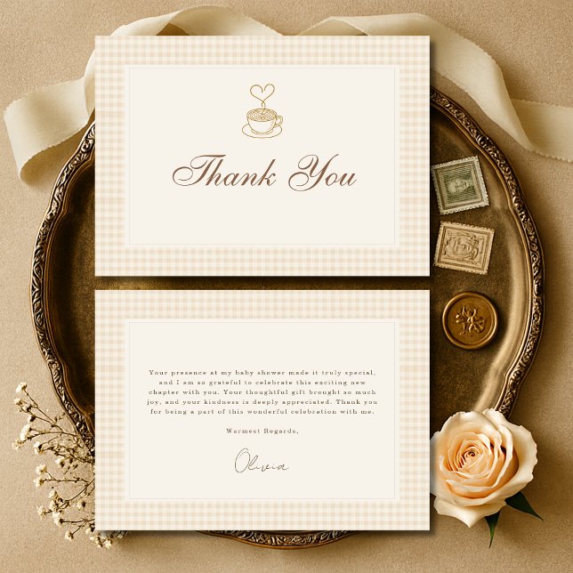 Carte De Remerciements Gingham Baby is Brewing Coffee Baby Shower (Créateur téléchargé)