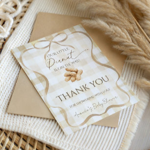 Carte De Remerciements Gingham Beige Neutre Dragées Baptême de Bébé Cacah