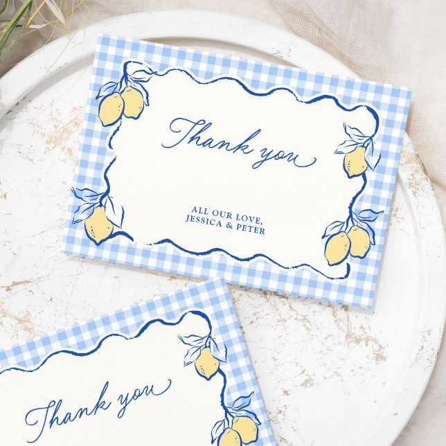 Carte De Remerciements Gingham Bleu Citron d'Amalfi (Créateur téléchargé)