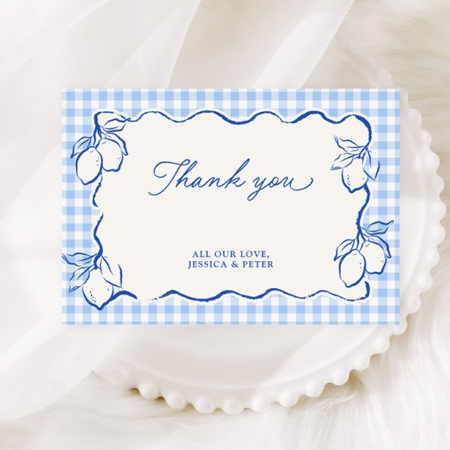 Carte De Remerciements Gingham Bleu Citron d'Amalfi (Créateur téléchargé)