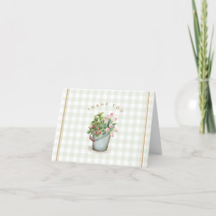 Carte De Remerciements Gingham de jardin sage or floral fleurs