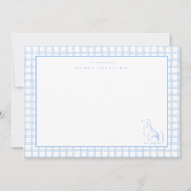 Carte De Remerciements Gingham Dog Baby Boy | Nursery of Stationery (Devant)