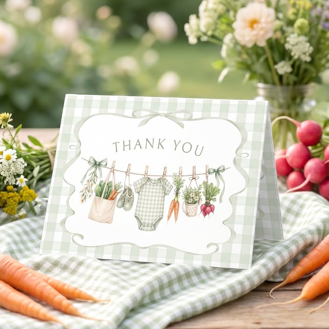 Carte De Remerciements Gingham Fête de Naissance Bébé de la Région (Créateur téléchargé)